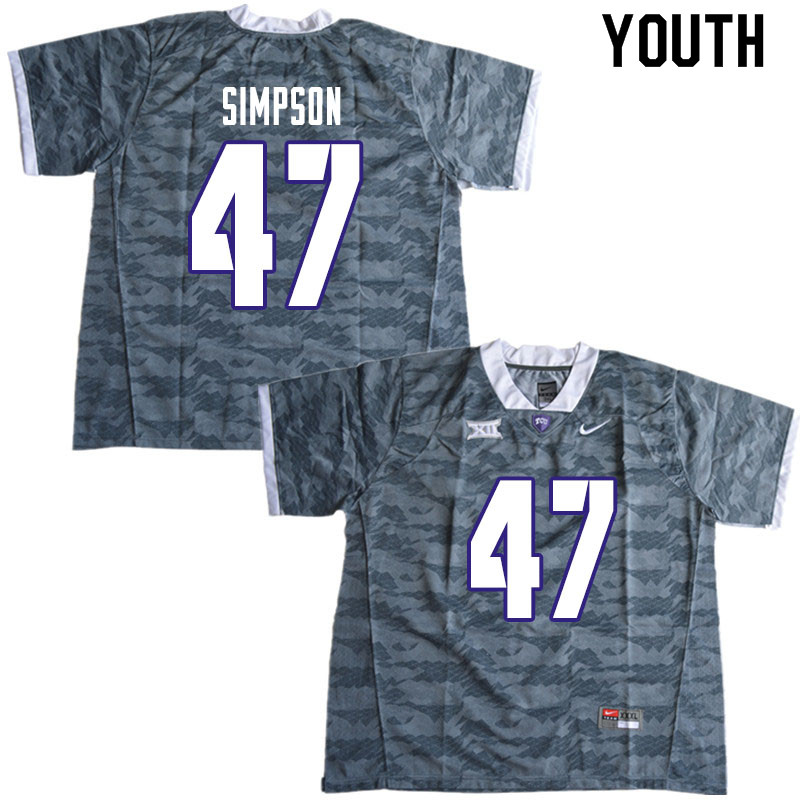 Youth #47 Jacoby Simpson TCU Horned Frogs College Football Jerseys Sale-Gray - Click Image to Close